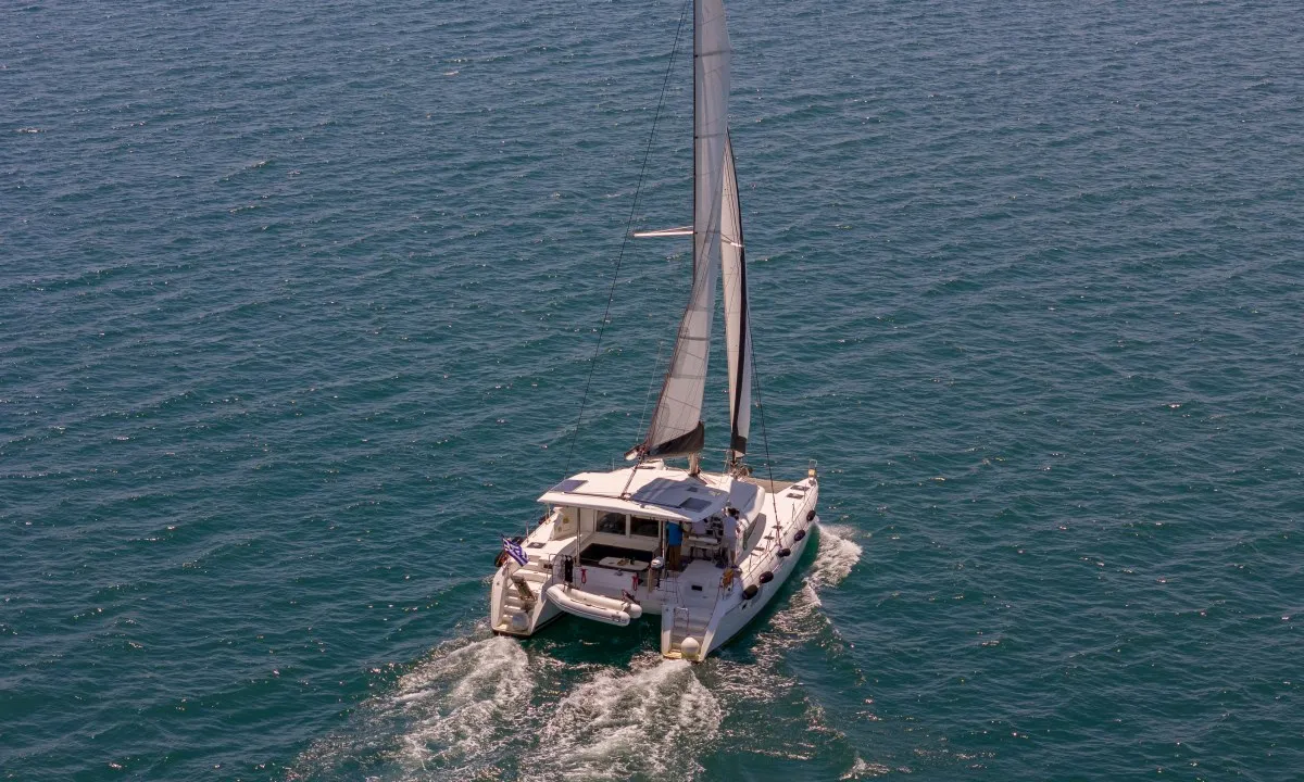 Amelia, a Lagoon 420 catamaran at Volos, Greece