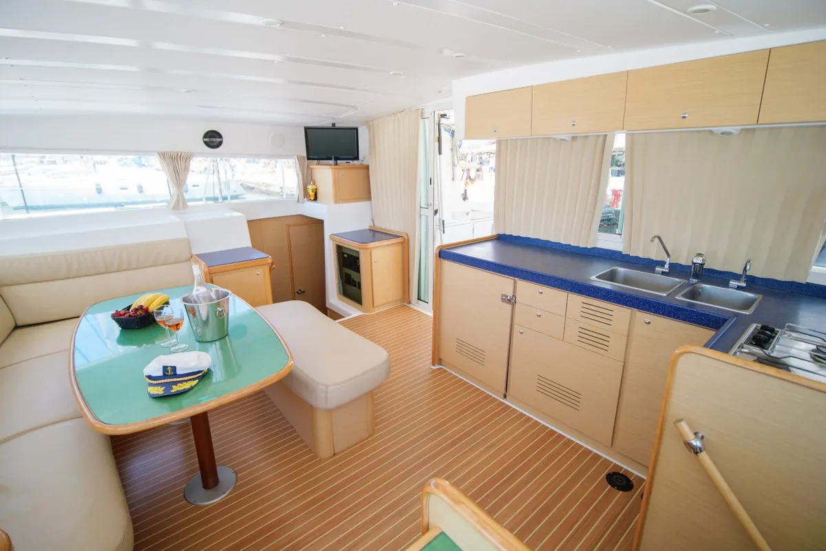 Amelia, a Lagoon 420 catamaran at Volos, Greece
