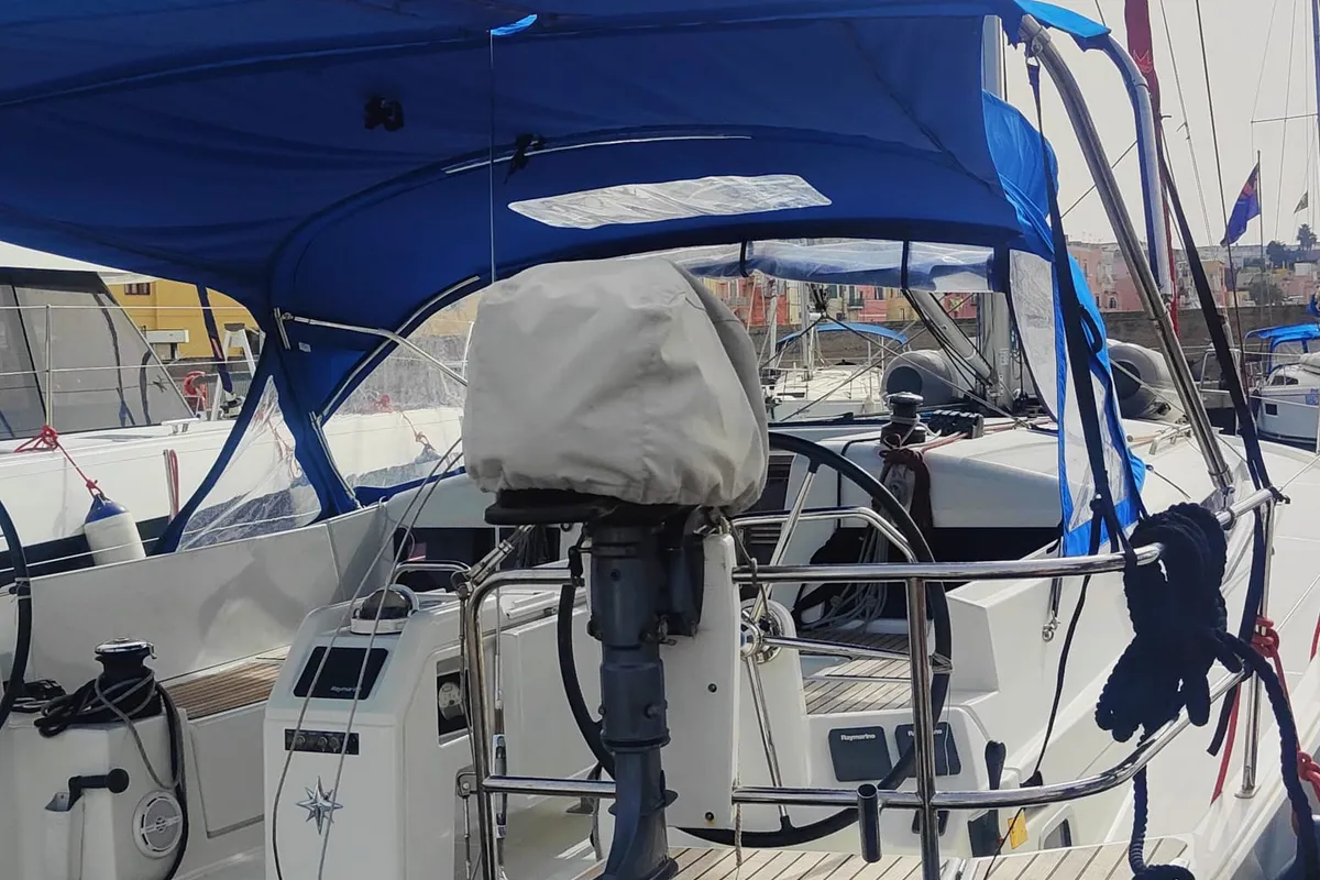 Iddu, a Jeanneau Sun Odyssey 440 sailboat at Procida, Italy