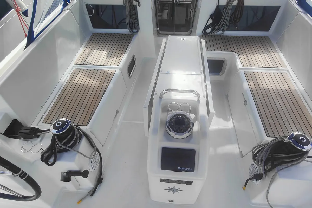 Iddu, a Jeanneau Sun Odyssey 440 sailboat at Procida, Italy