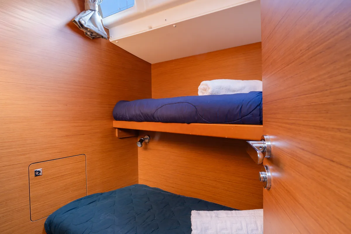 Salon of Nobilis One, a Jeanneau 54 sailboat at Lavreotiki Municipal Unit, Greece
