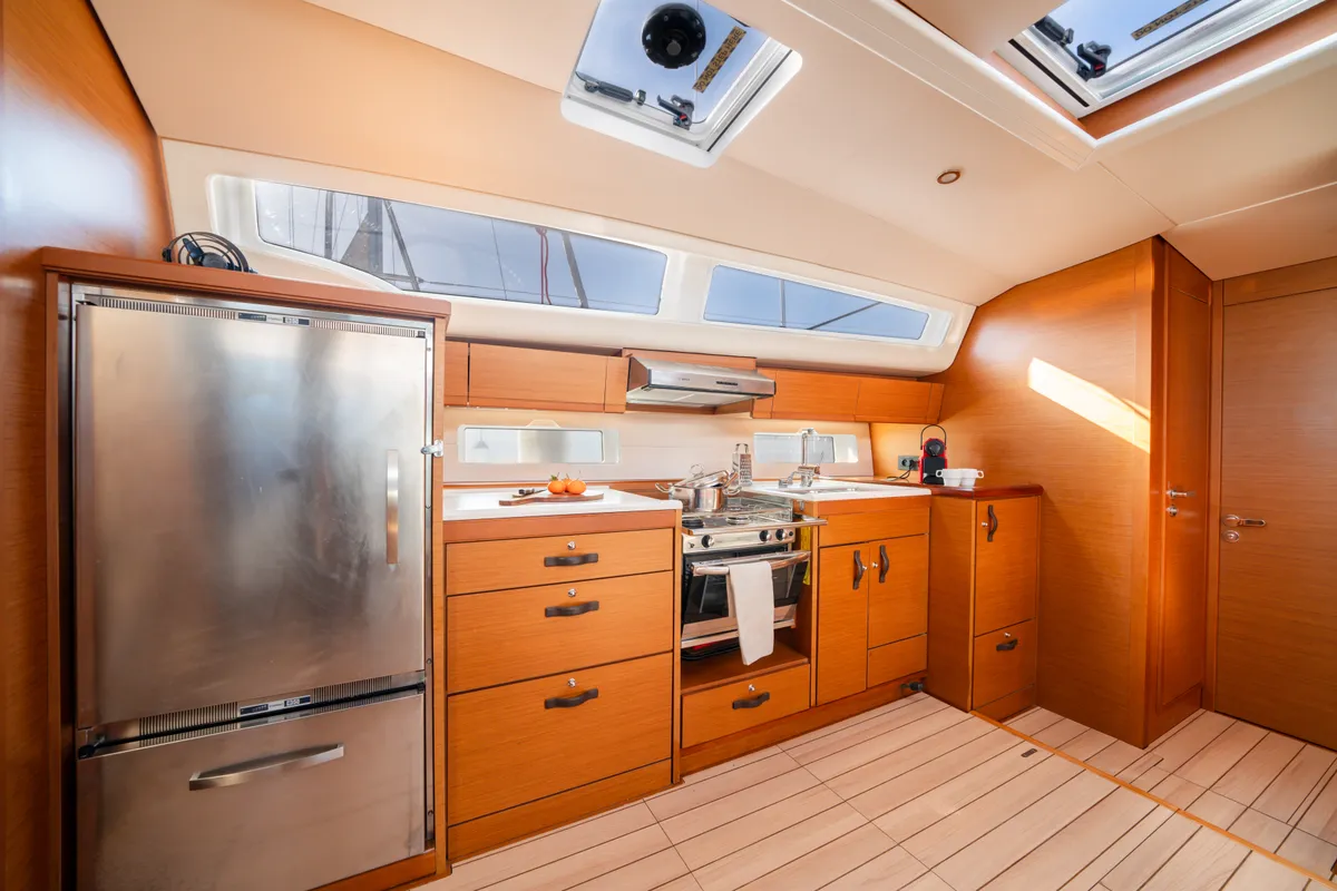 Galley of Nobilis One, a Jeanneau 54 sailboat at Lavreotiki Municipal Unit, Greece
