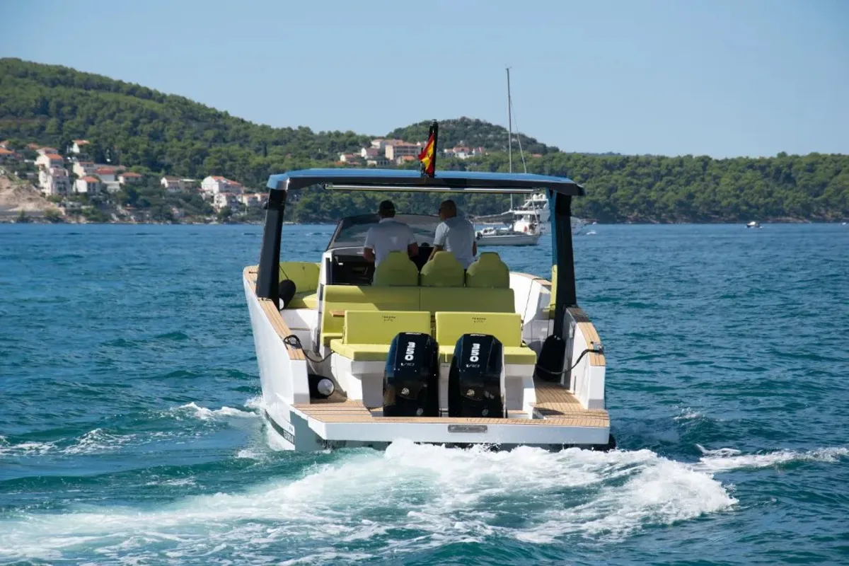 Deck of Leo, a Tesoro T40 motorboat at Seget Donji, Croatia