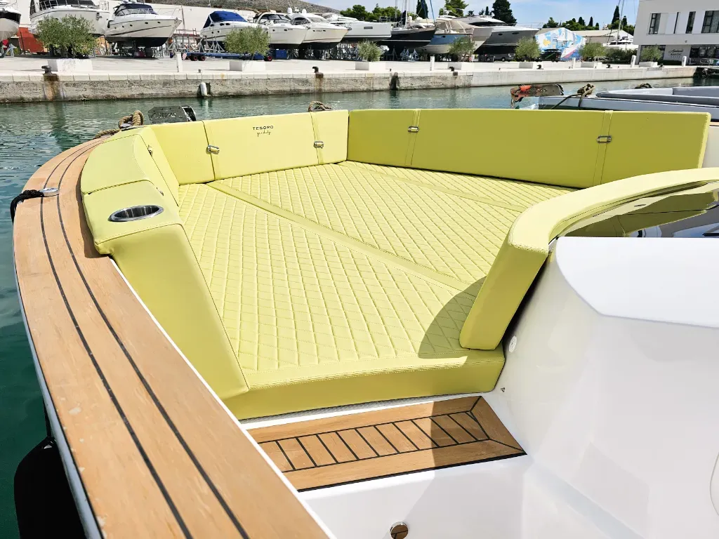 Deck of Leo, a Tesoro T40 motorboat at Seget Donji, Croatia