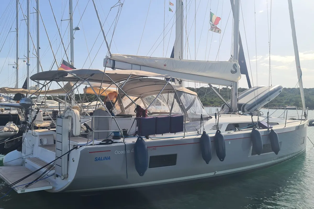 Exterior view of Salina, a Beneteau Oceanis 46.1 Performance Line sailboat at Figari/Golfo Aranci, Italy