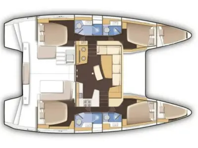 Floor plan of Blueskin, a Lagoon 42 catamaran at Roche Caiman, Seychelles