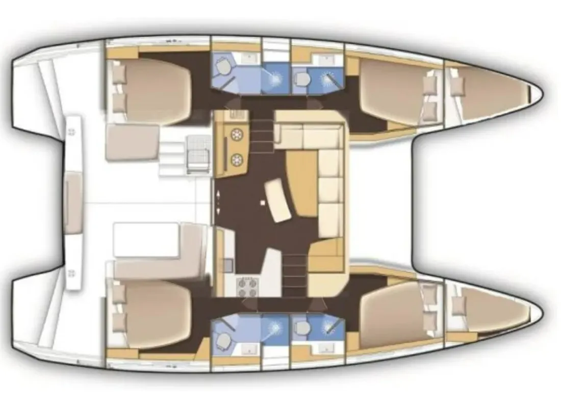 Floor plan of Blueskin, a Lagoon 42 catamaran at Roche Caiman, Seychelles