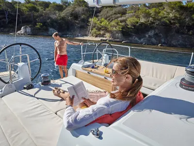 Cockpit of Jenny, a Jeanneau Sun Odyssey 440 sailboat at Split, Croatia