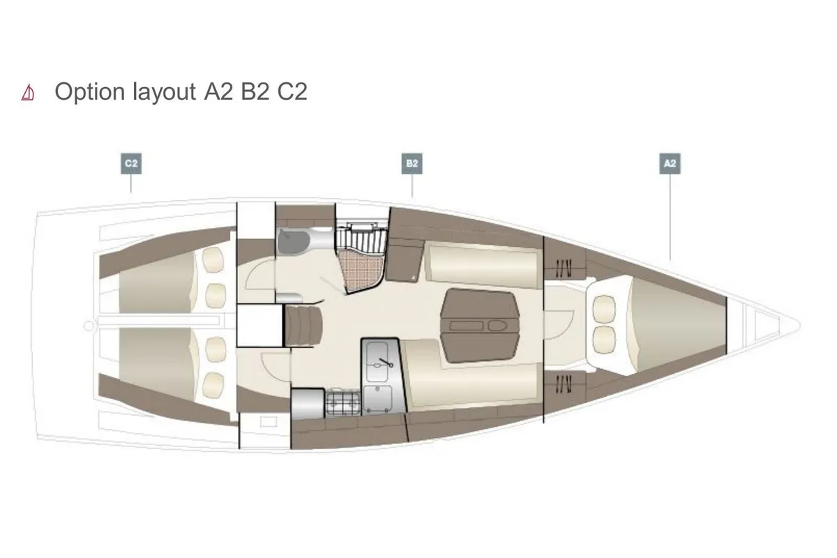 Floor plan of Blue Eye, a Dehler 38 SQ sailboat at Jezera, Croatia