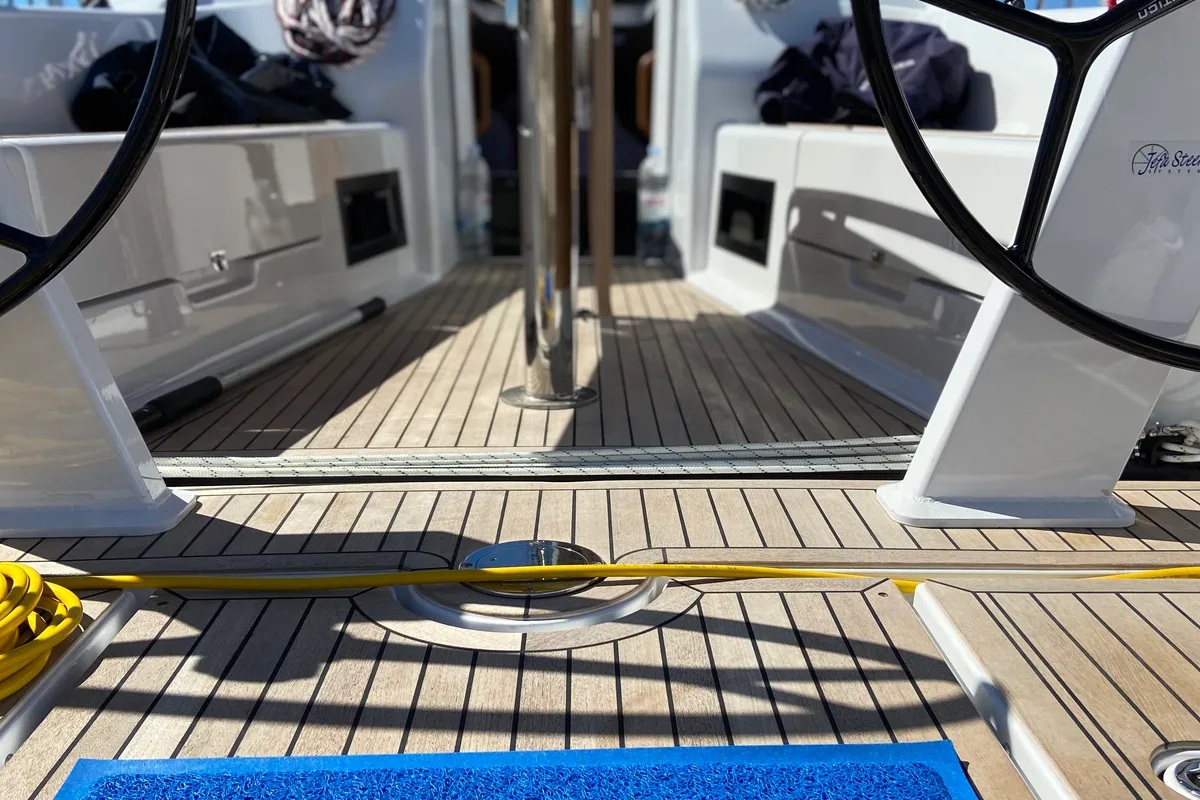 Cockpit of Blue Eye, a Dehler 38 SQ sailboat at Jezera, Croatia