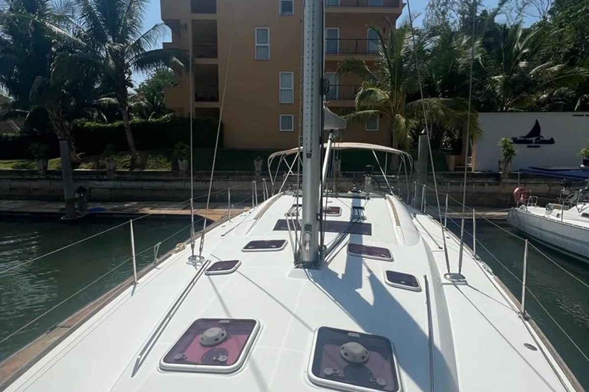 Deck of Thidawaree, a Beneteau Oceanis 54 sailboat at Baan Salak Phet, Thailand