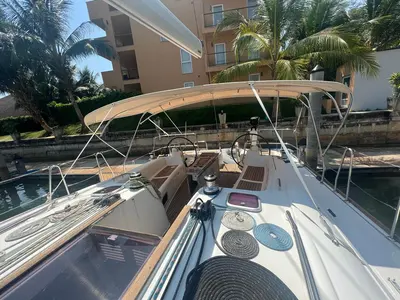 Cockpit of Thidawaree, a Beneteau Oceanis 54 sailboat at Baan Salak Phet, Thailand