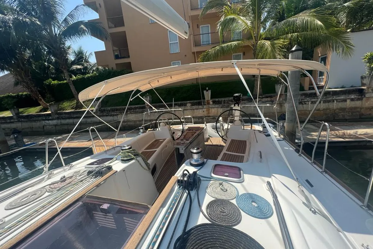 Cockpit of Thidawaree, a Beneteau Oceanis 54 sailboat at Baan Salak Phet, Thailand