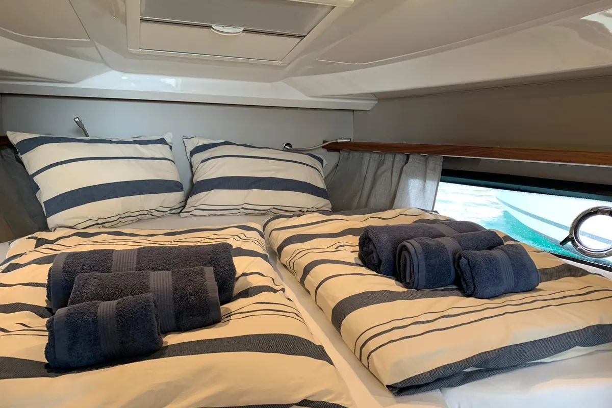 Exterior view of Ohana, a Grandezza 34 OC motorboat at Grad Trogir, Croatia