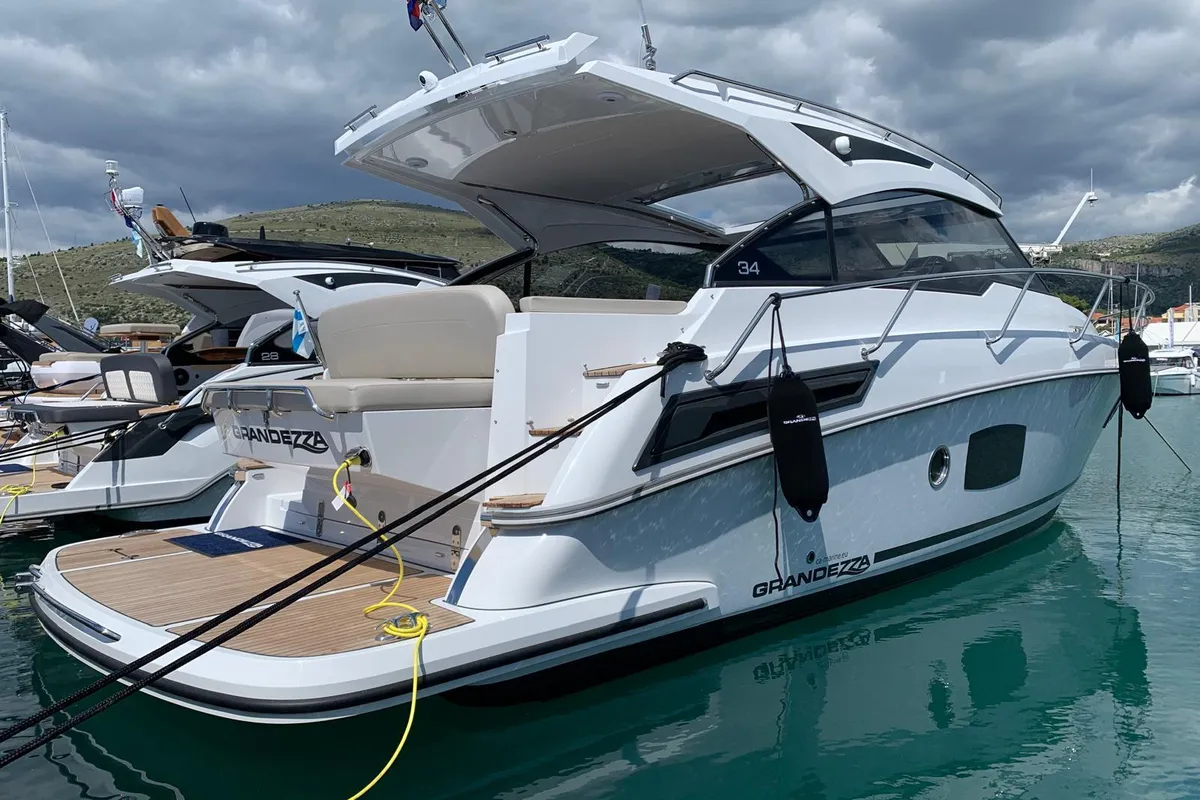 Exterior view of Ohana, a Grandezza 34 OC motorboat at Grad Trogir, Croatia