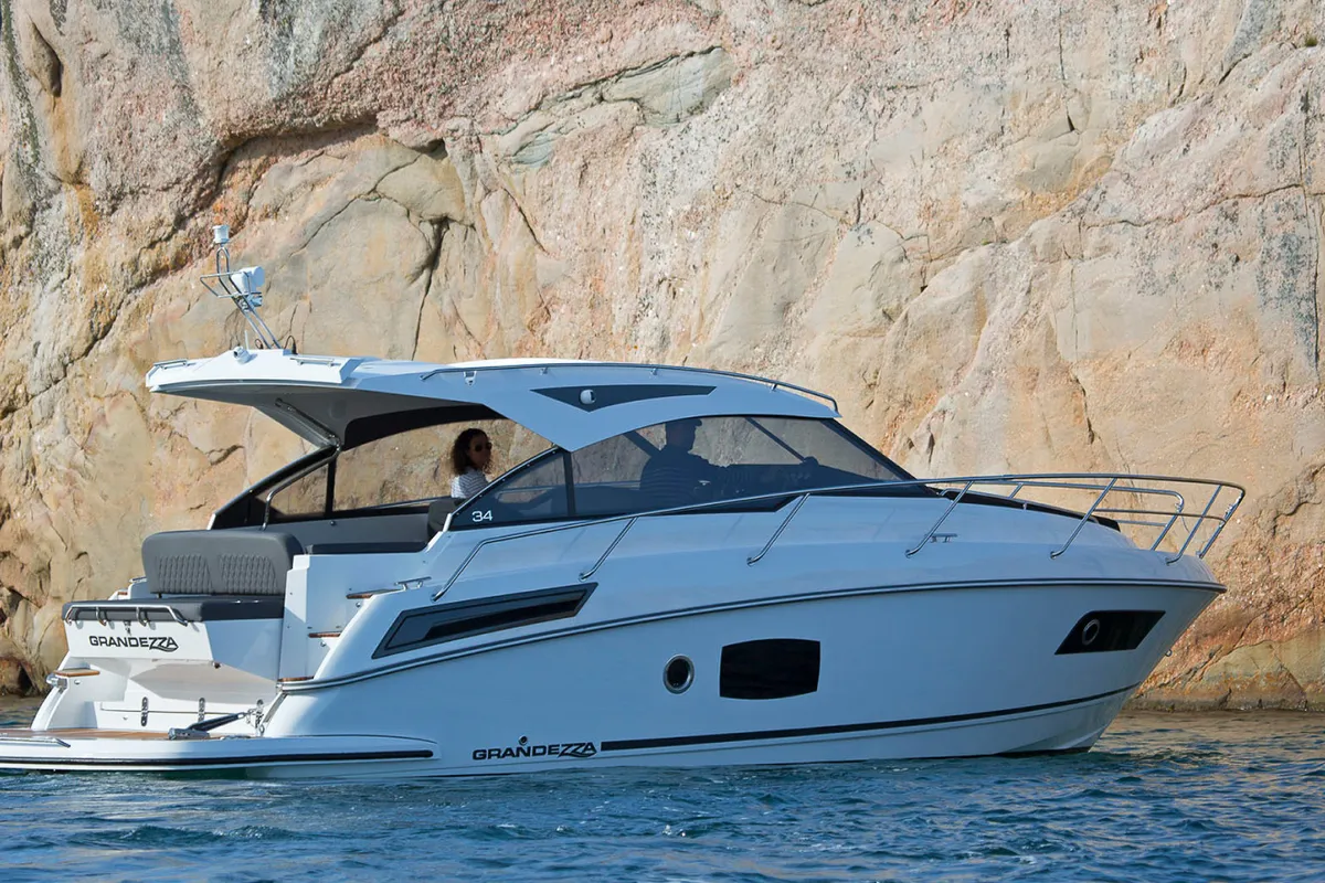 Deck of Ohana, a Grandezza 34 OC motorboat at Grad Trogir, Croatia