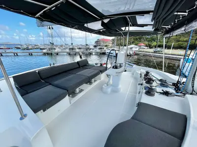 Cockpit of Sea Runner II, a Lagoon 52 catamaran at Parham Town, British Virgin Islands