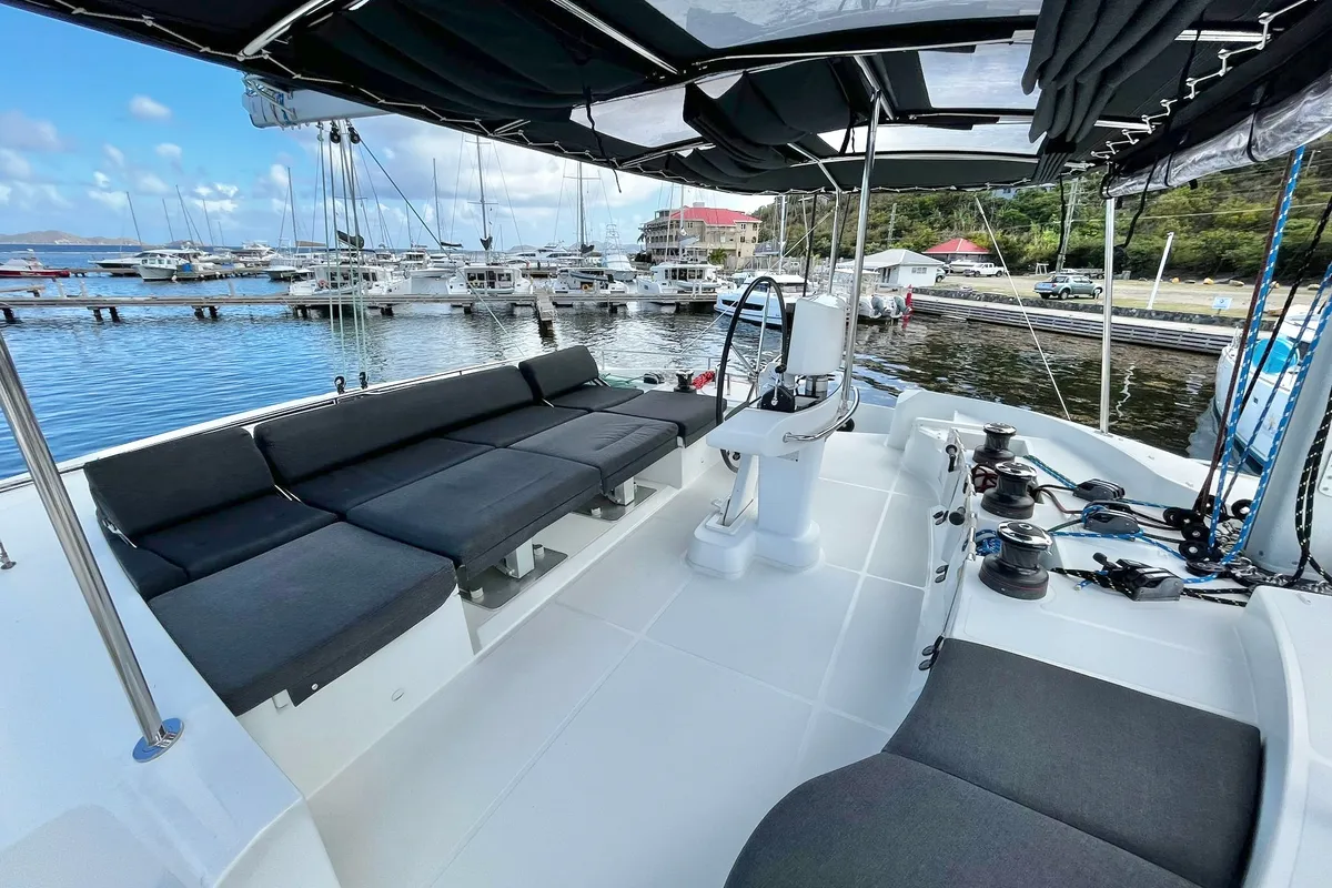 Cockpit of Sea Runner II, a Lagoon 52 catamaran at Parham Town, British Virgin Islands