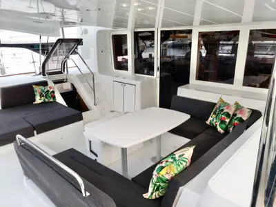 Salon of Sea Runner II, a Lagoon 52 catamaran at Parham Town, British Virgin Islands