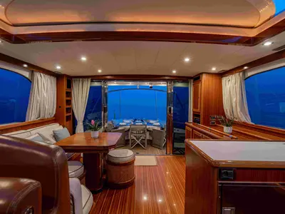 Salon of Magistra, a Gulet Apreamare 60 motor yacht at Castellammare di Stabia, Italy