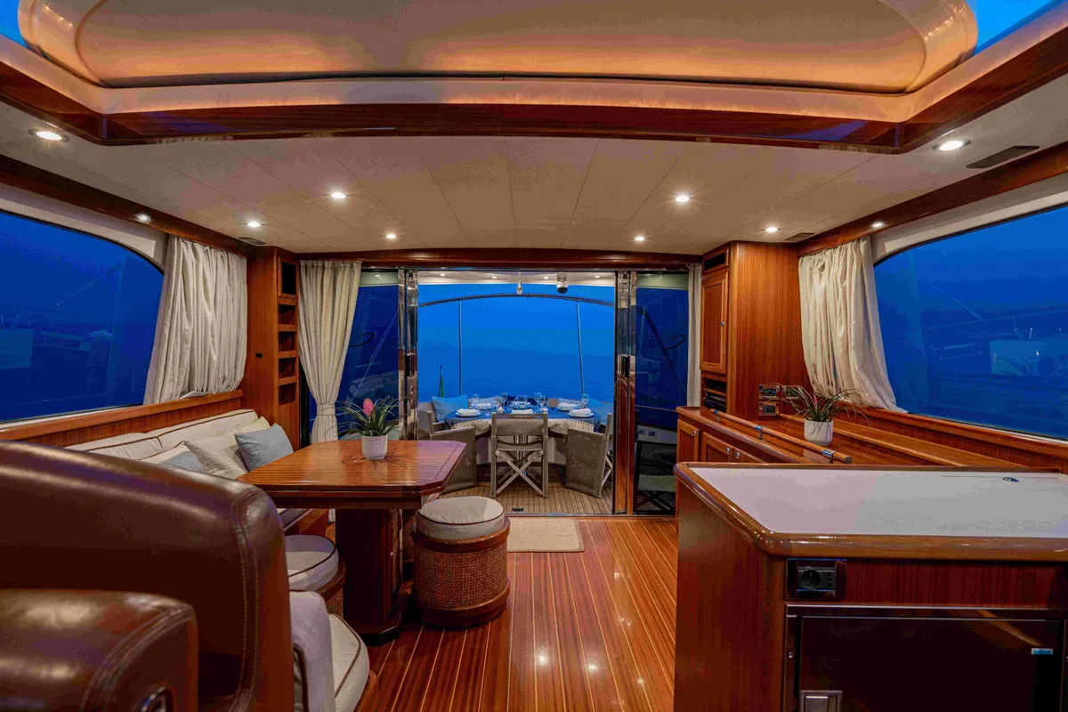 Salon of Magistra, a Gulet Apreamare 60 motor yacht at Castellammare di Stabia, Italy