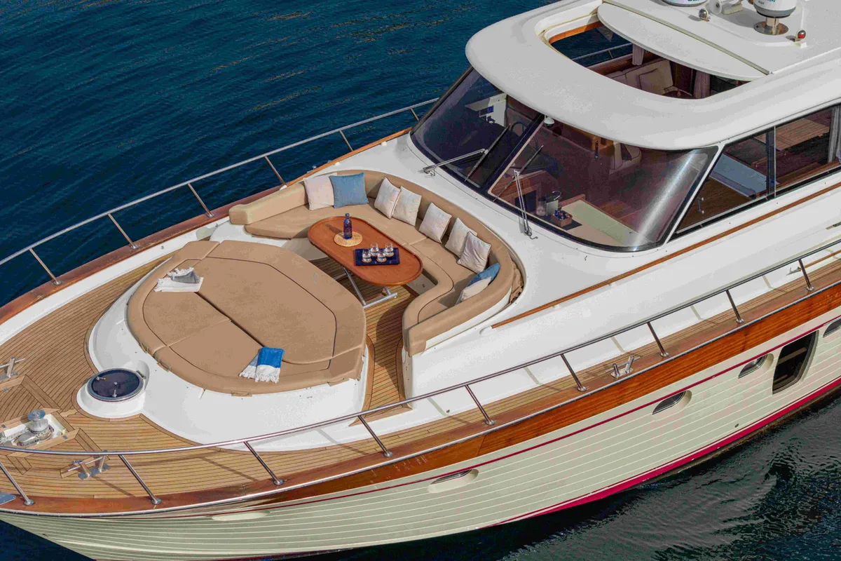 Deck of Magistra, a Gulet Apreamare 60 motor yacht at Castellammare di Stabia, Italy