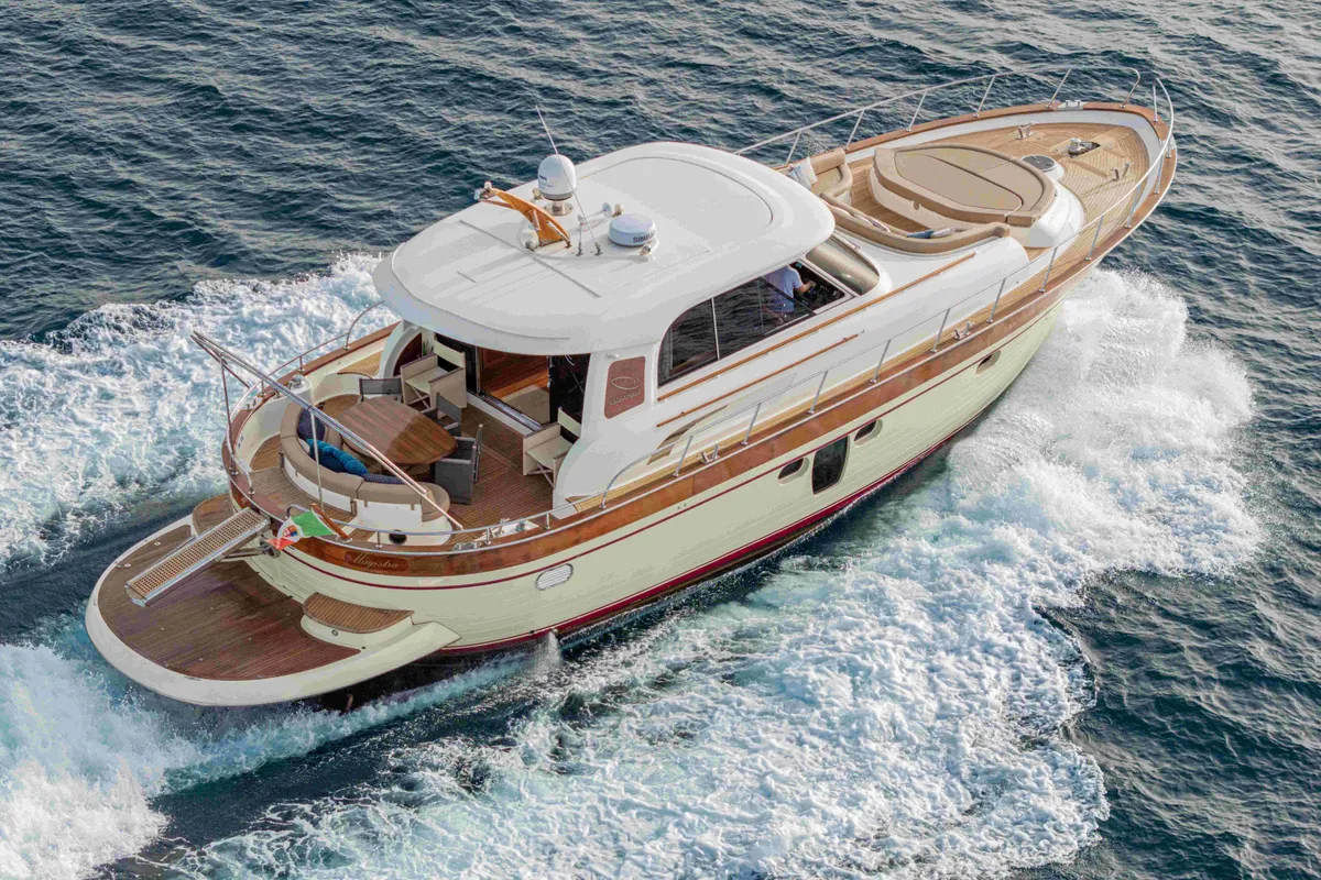 Exterior view of Magistra, a Gulet Apreamare 60 motor yacht at Castellammare di Stabia, Italy