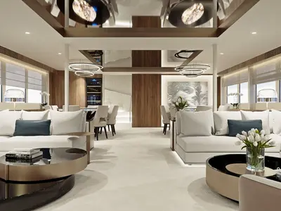 Salon of Black Swan, a Odisej Ltd MY Custom Black Swan motor yacht at Split, Croatia