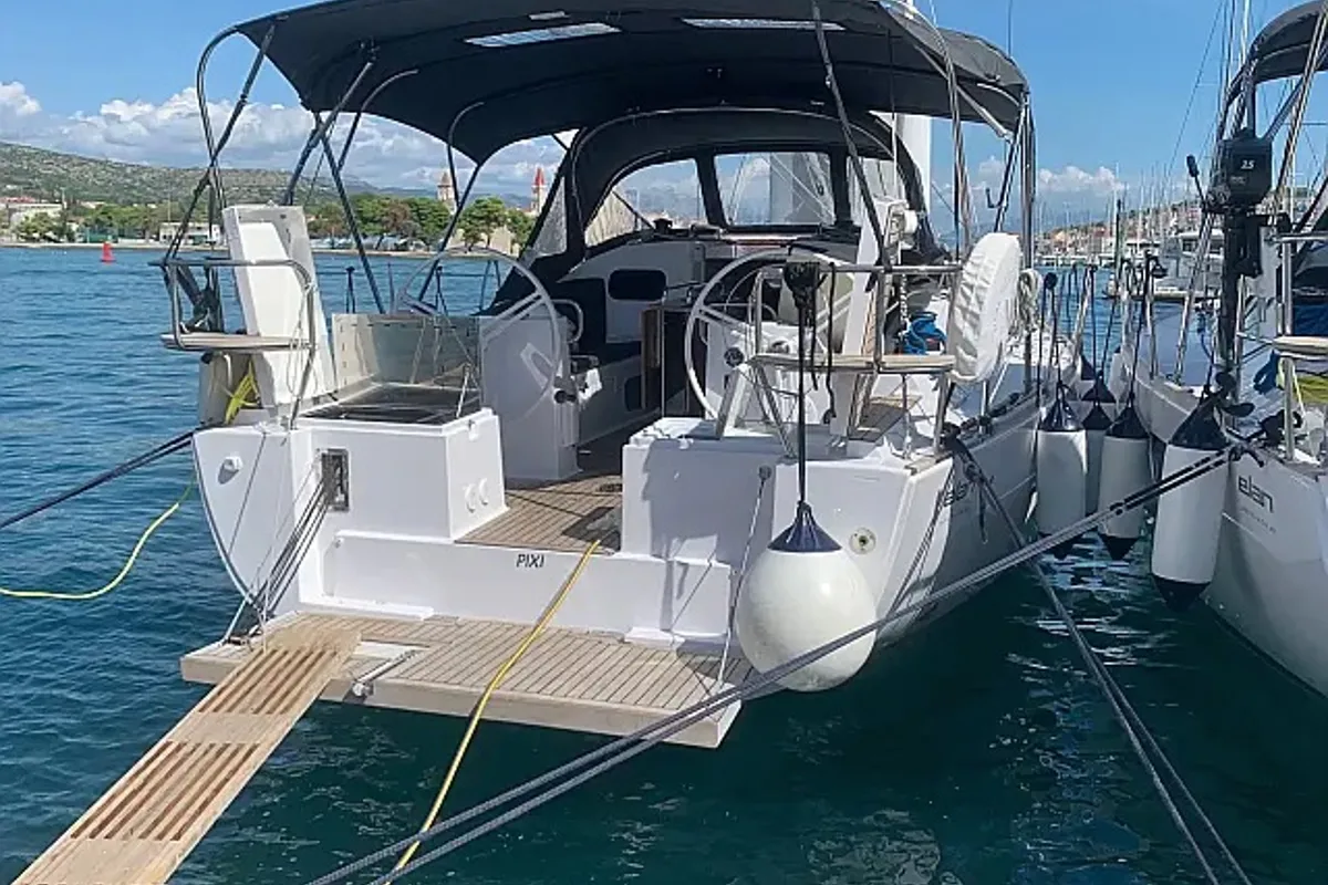 Exterior view of Pixi, a Elan Impression 40.1 sailboat at Grad Trogir, Croatia