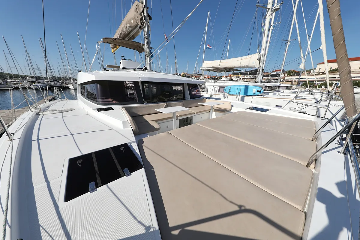 Deck of Karina V, a Bali 4.5 catamaran at Grad Trogir, Croatia