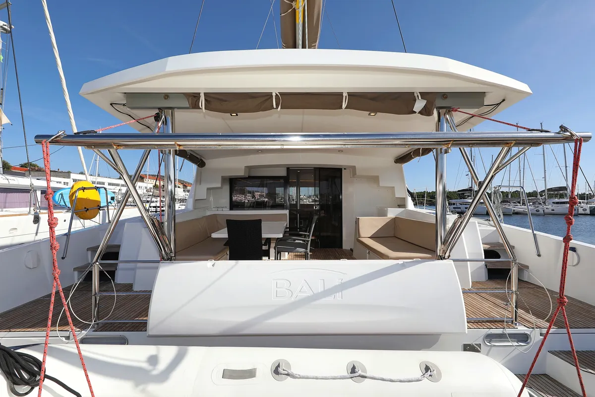 Deck of Karina V, a Bali 4.5 catamaran at Grad Trogir, Croatia
