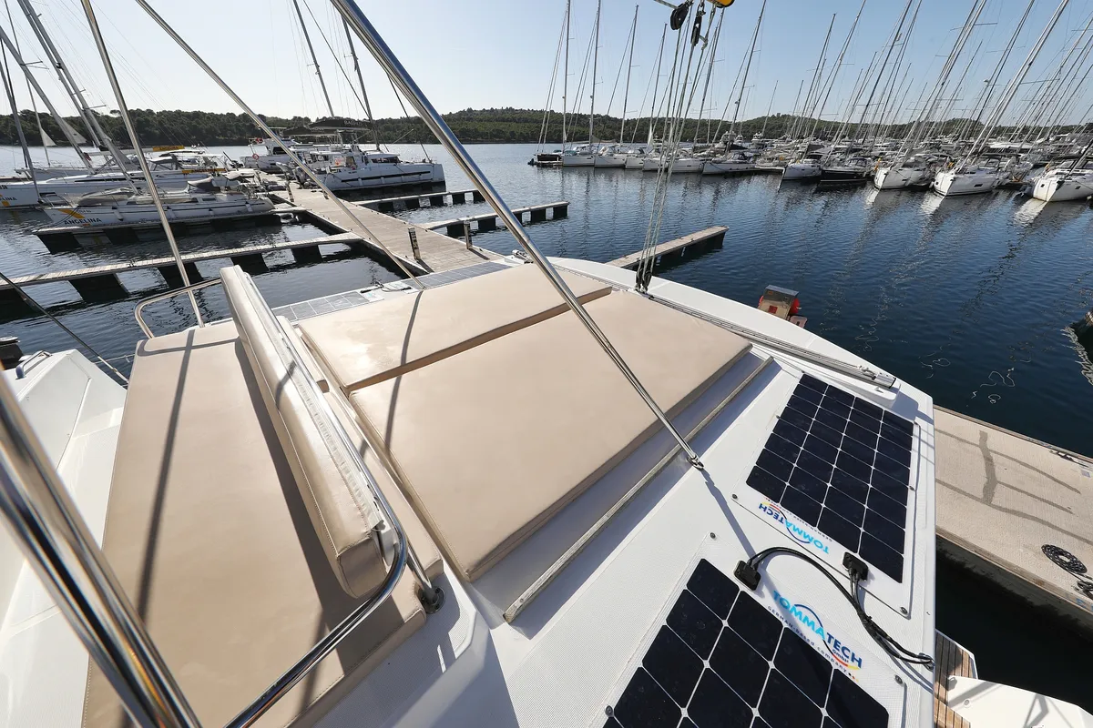 Deck of Karina V, a Bali 4.5 catamaran at Grad Trogir, Croatia