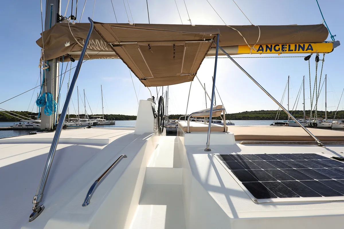 Deck of Karina V, a Bali 4.5 catamaran at Grad Trogir, Croatia