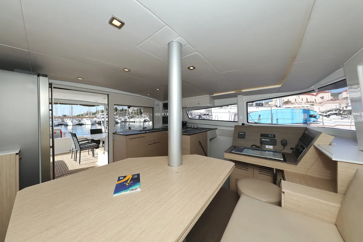 Salon of Karina V, a Bali 4.5 catamaran at Grad Trogir, Croatia