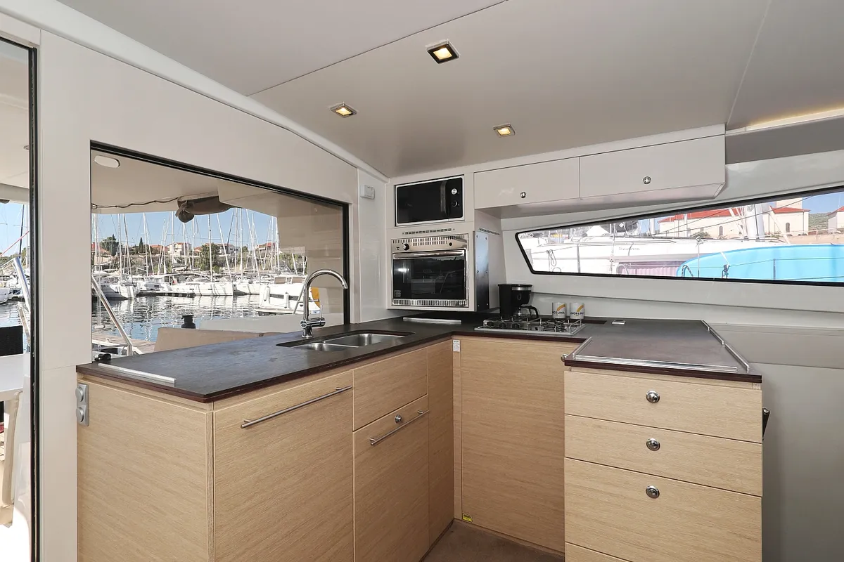 Galley of Karina V, a Bali 4.5 catamaran at Grad Trogir, Croatia