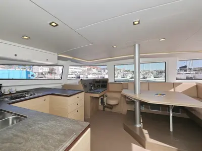 Salon of Karina V, a Bali 4.5 catamaran at Grad Trogir, Croatia