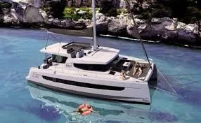 Exterior view of Surina, a Bali 4.8 catamaran at Palermo, Italy