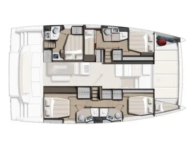 Floor plan of Surina, a Bali 4.8 catamaran at Palermo, Italy