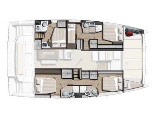 Floor plan of Surina, a Bali 4.8 catamaran at Palermo, Italy