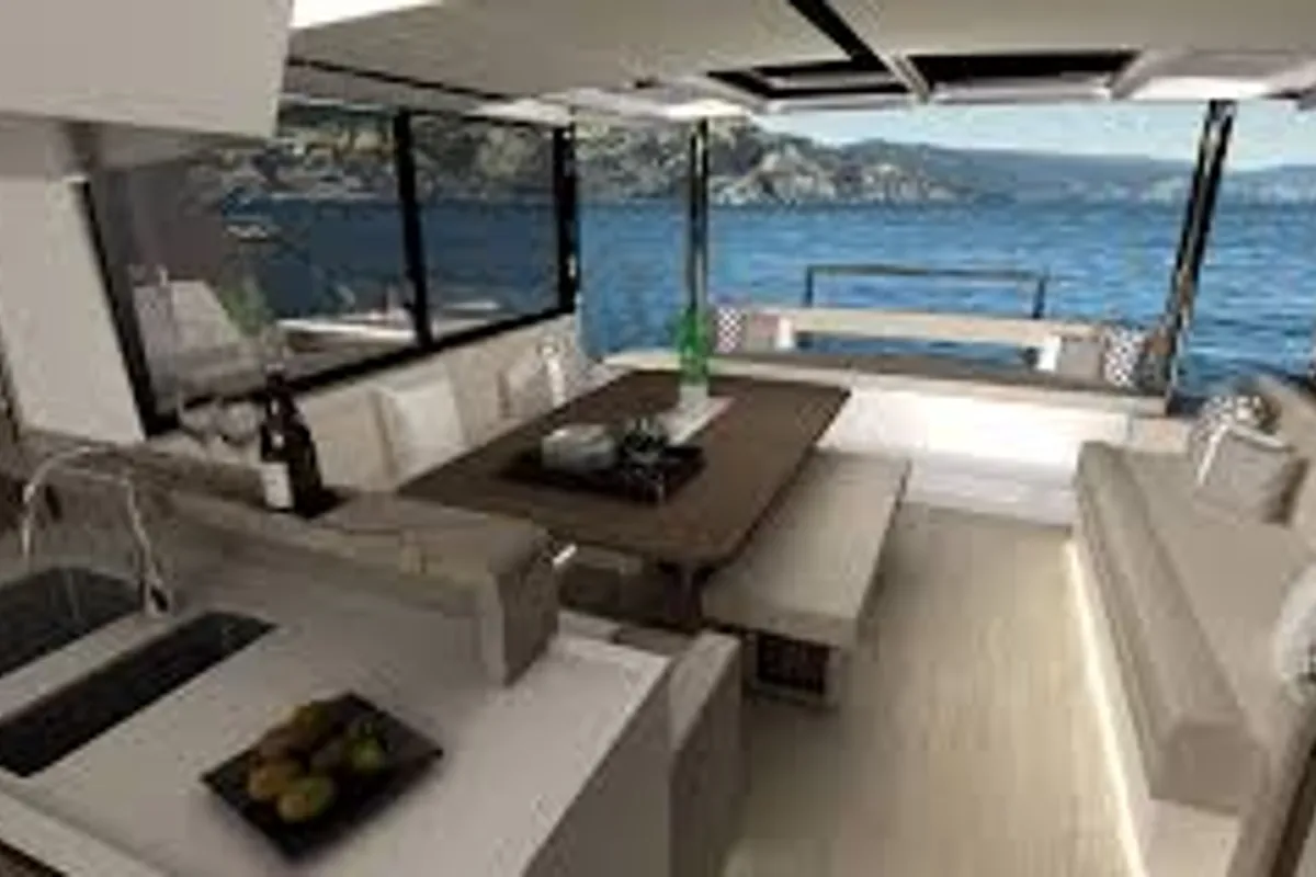 Salon of Surina, a Bali 4.8 catamaran at Palermo, Italy