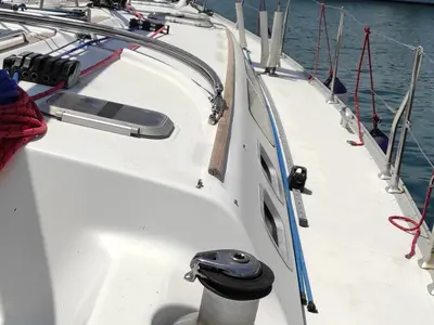 Deck of Evangelos, a Jeanneau Sun Odyssey 43 sailboat at Volos Municipality, Greece