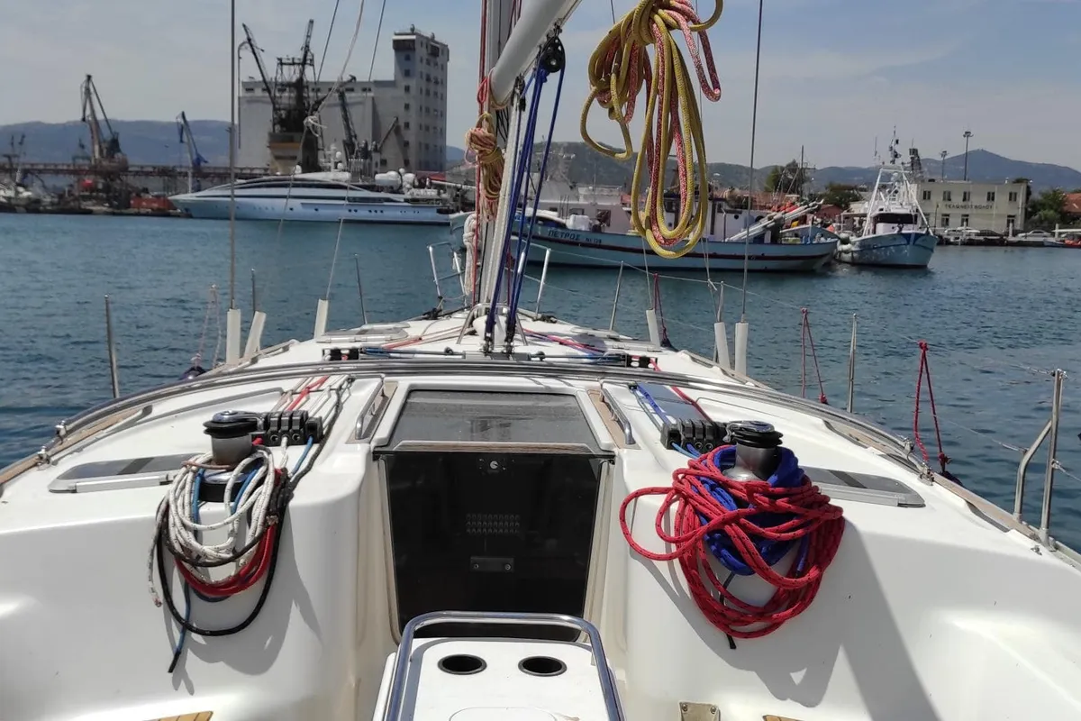 Deck of Evangelos, a Jeanneau Sun Odyssey 43 sailboat at Volos Municipality, Greece