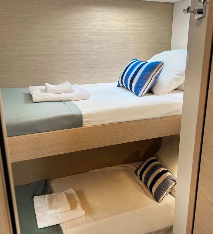 Cabin on Angara, a Fountaine Pajot Tanna 47 catamaran at Marmaris, Turkey