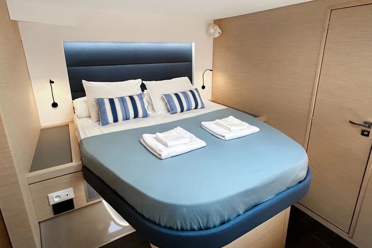 Cabin on Angara, a Fountaine Pajot Tanna 47 catamaran at Marmaris, Turkey
