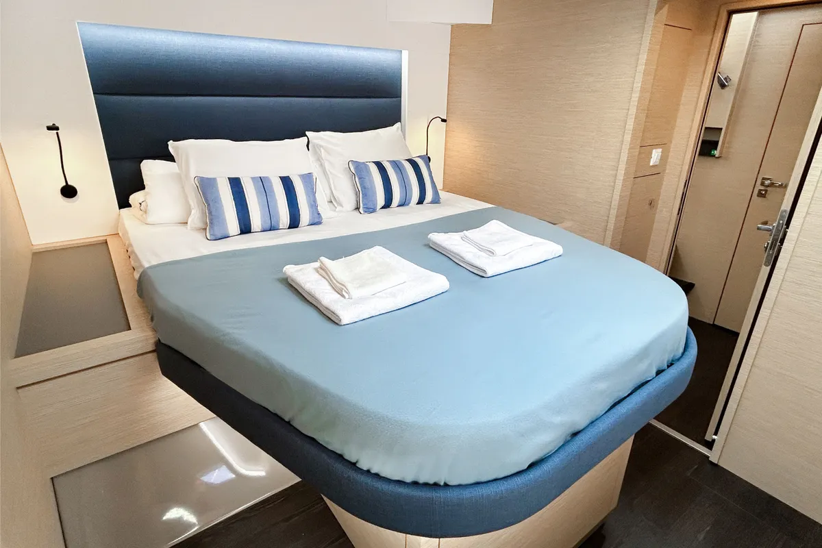 Cabin on Angara, a Fountaine Pajot Tanna 47 catamaran at Marmaris, Turkey