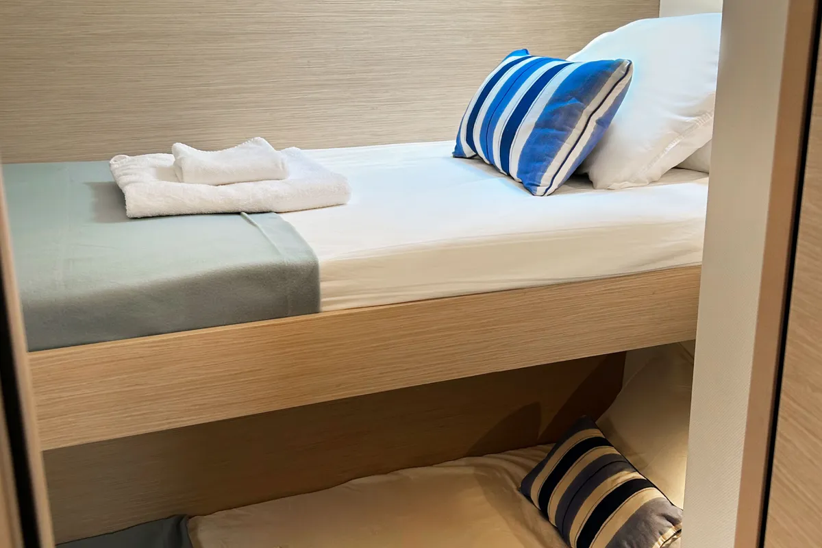 Cabin on Angara, a Fountaine Pajot Tanna 47 catamaran at Marmaris, Turkey