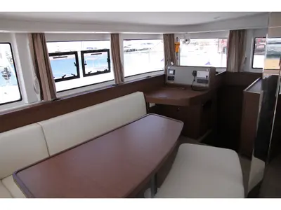 Salon of George A, a Lagoon 42 catamaran at Kos, Greece