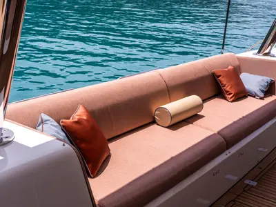 Deck of Sailuxe - Gloria, a Lagoon Sixty 5 catamaran at Capo d'Orlando, Italy
