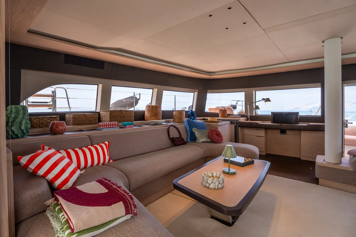 Salon of Sailuxe - Gloria, a Lagoon Sixty 5 catamaran at Capo d'Orlando, Italy