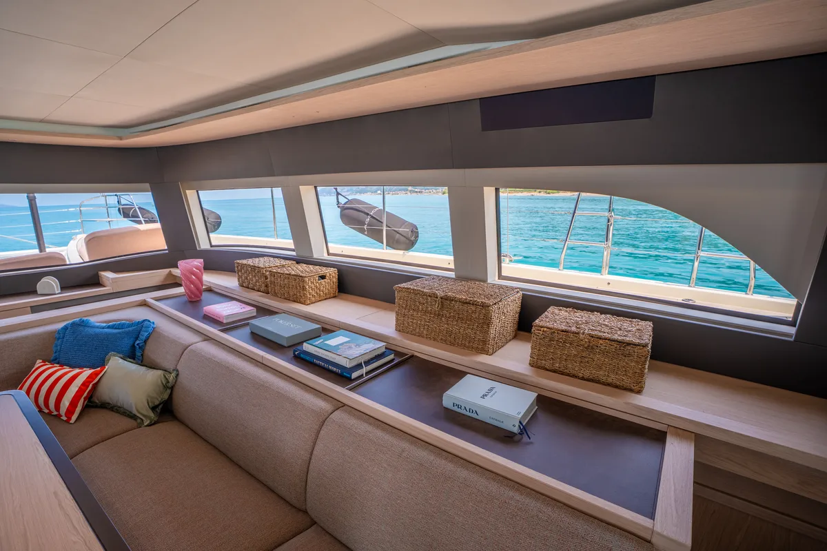 Salon of Sailuxe - Gloria, a Lagoon Sixty 5 catamaran at Capo d'Orlando, Italy